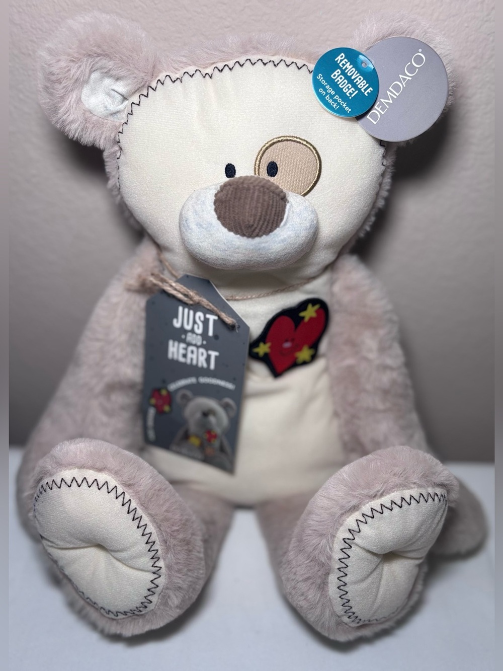 Demdaco Just Add Heart Plush Bear with Removable Kind Heart Badge